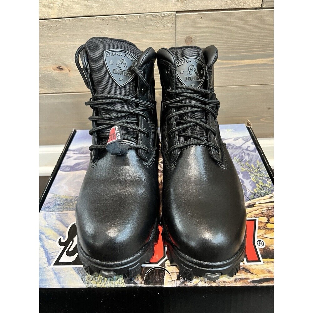 NEW Rocky Alpha Force 6” Black Leather Men’s Boots Size 6.5 W Waterproof - Picture 2 of 10